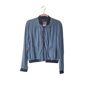 Embroidered Lightweight Chambray Bomber Jacket by Velvet Heart